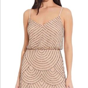 Adrianna Papell Beige and Silver Beaded Dress